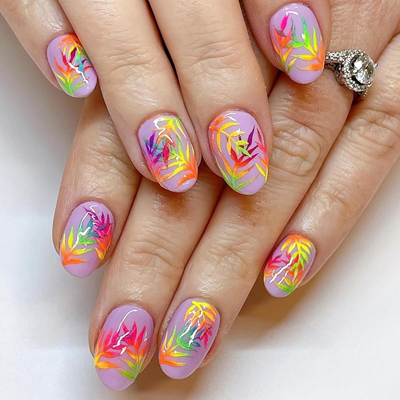 Fall Leaf Press On Nails Thanksgiving Fake Nails with Rhinestones Design Long Almond Autumn Acrylic Nail Glossy Maple Leaves Glue On Nail for Women