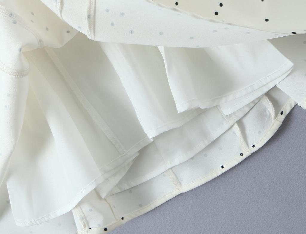 White Polka Dot Halter V-Neck A-Line Dress with Cutout Waist