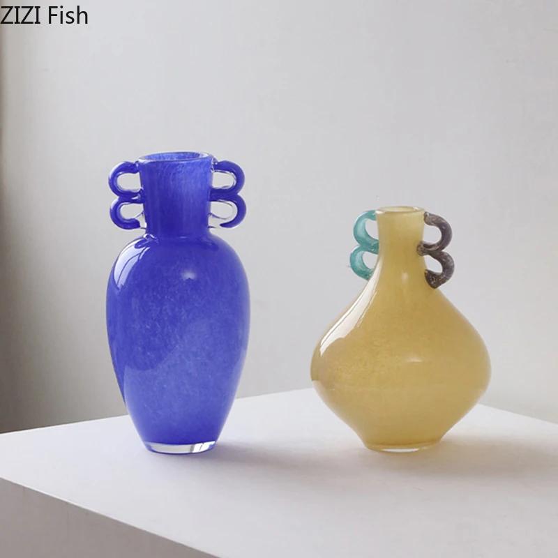 Candy Color Painted Glass Vase Modern Design Plant Pots Desk Decoration Flowers Arrangement Floral Vases Room Aesthetic Decor