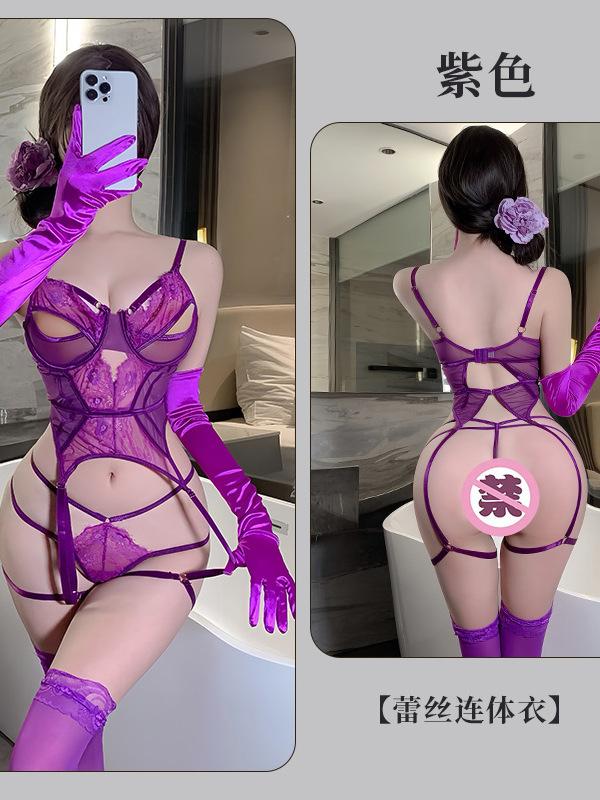 Sexy Lingerie Purple Uniform Hollow Backless Breathable For Women Rompers Clothing Body Suits Lace Jumpsuit Fashion Women Egh8