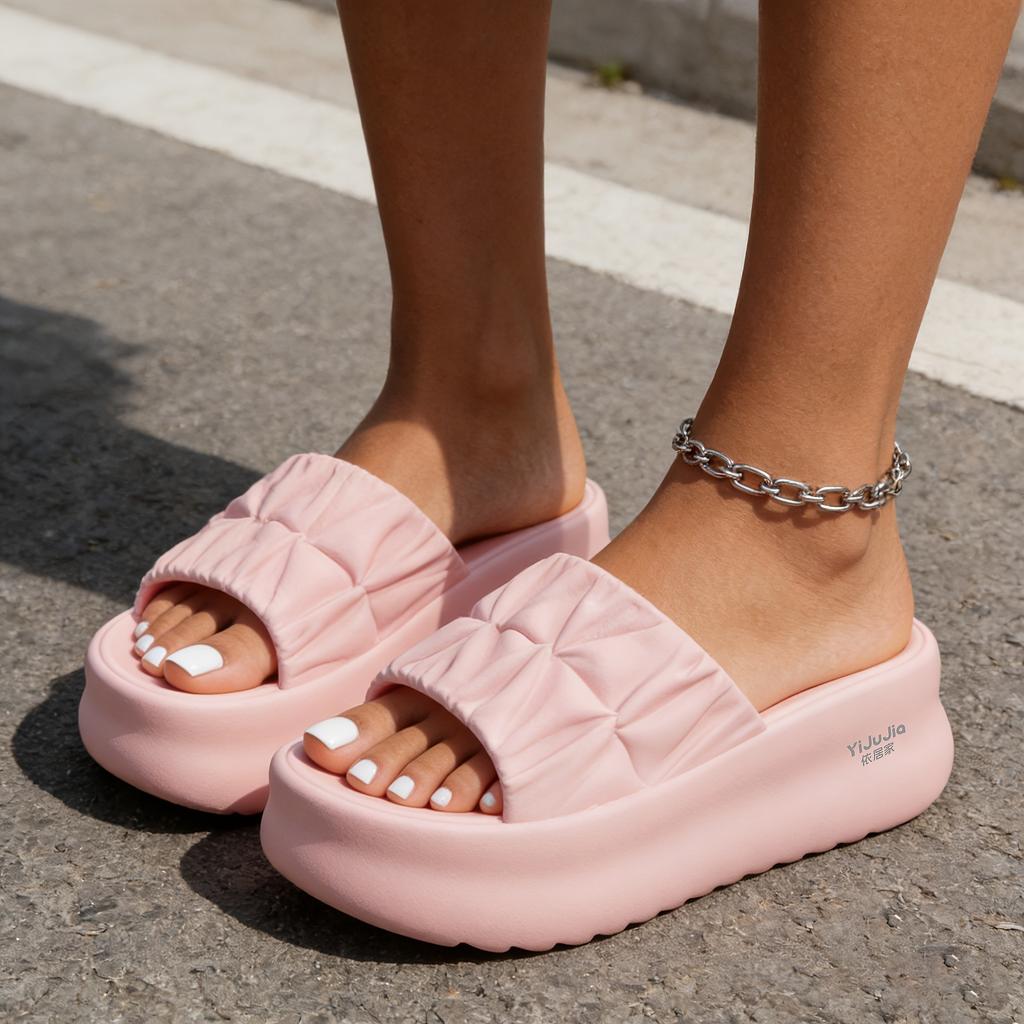 Women's Platform Slippers Summer Thick-Soled Solid Color Soft-Soled Sandals Round Toe Comfortable Casual Outfits With Soft Sole For Daily Errands