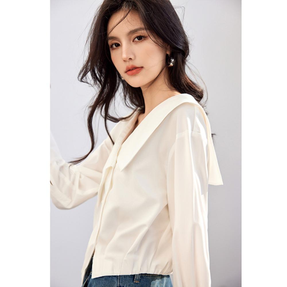 Высококачественная нерегулярная темно-синяя рубашка с воротником — фото 5