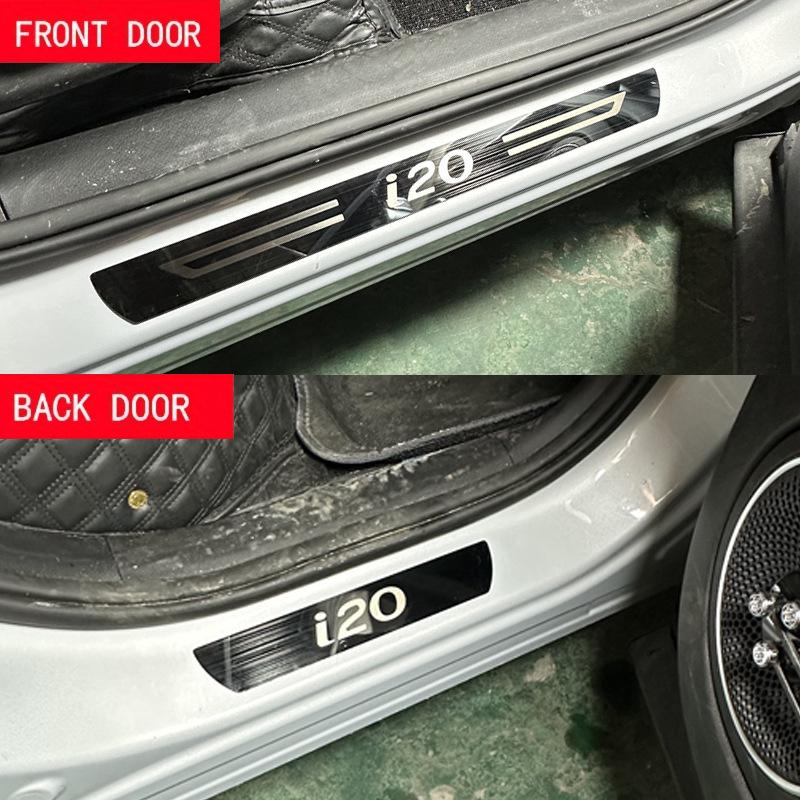 Hyundai i20 Stal nierdzewna Nakładki na progi, Naklejki antypoślizgowe, Listwy ochronne przed zarysowaniem.