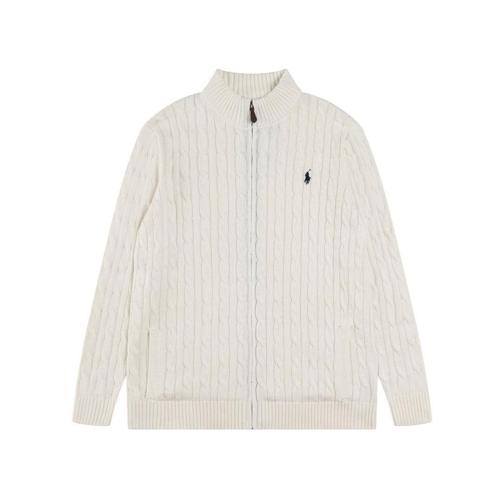 25ss Jesienno-Zimowy Wysokiej Jakości Kardigan z Splotu Warkoczowego z Kodem do Skanowania i Małym Haftowanym Logo