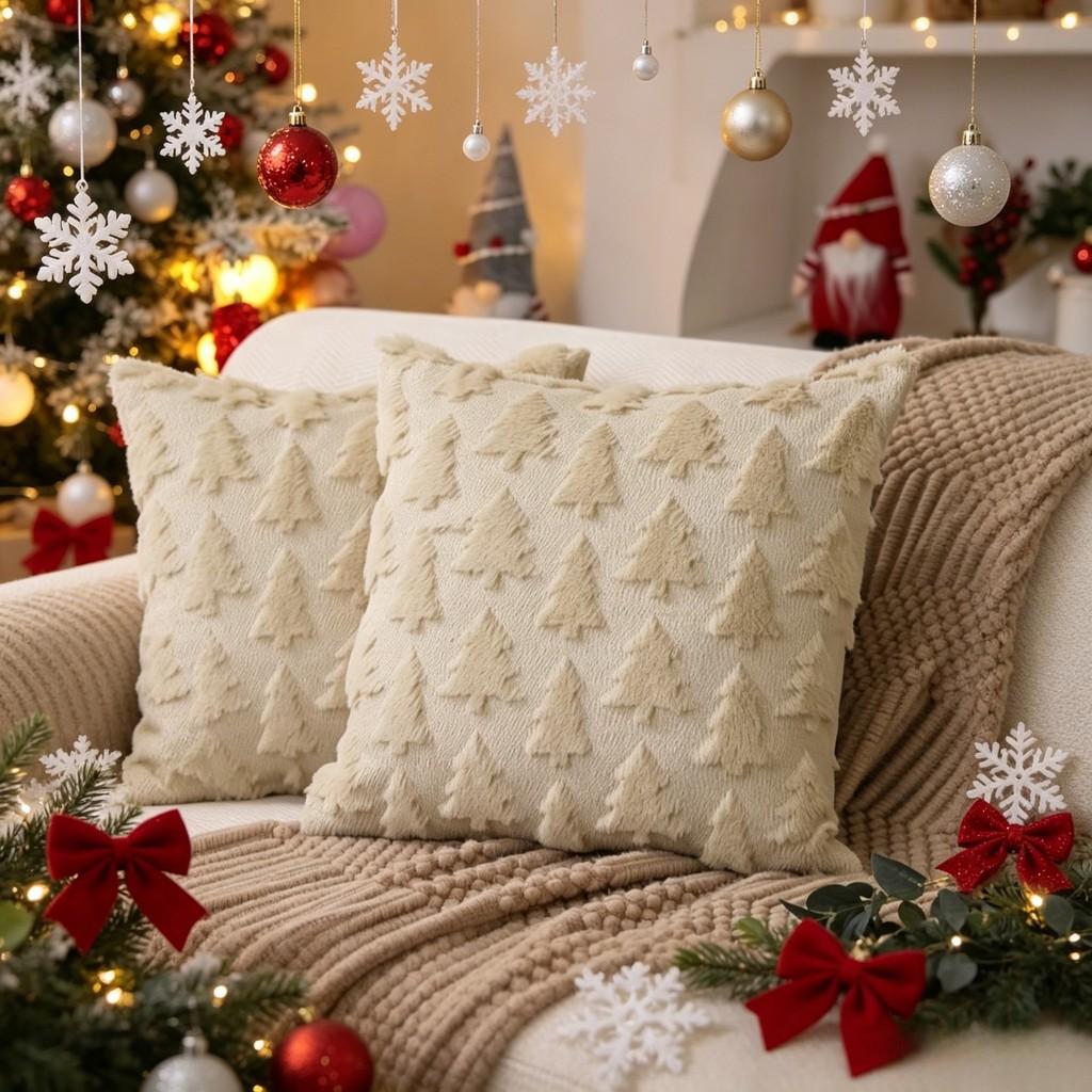 Christmas Themed Plush Cushion Cover With Sewn Seaming For Living Room Decor