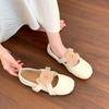 Beautiful camellia flower Mary Jane single shoes women's 2025 spring new flat red cross-strap ballet shoes