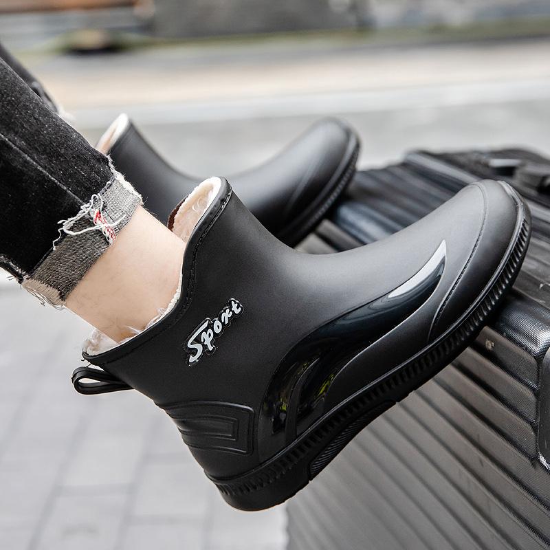 Fashion rain shoes men's adult thickened outer wear waterproof shoes medium tube bundle mouth rubber shoes velvet overshoes fishing cotton rain boots