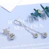 New Fashion Star&Moon Asymmetry Round Rhinestone Drop Earrings Women 925 Silver Jewelry Zircon Long Pendant Ear Stud