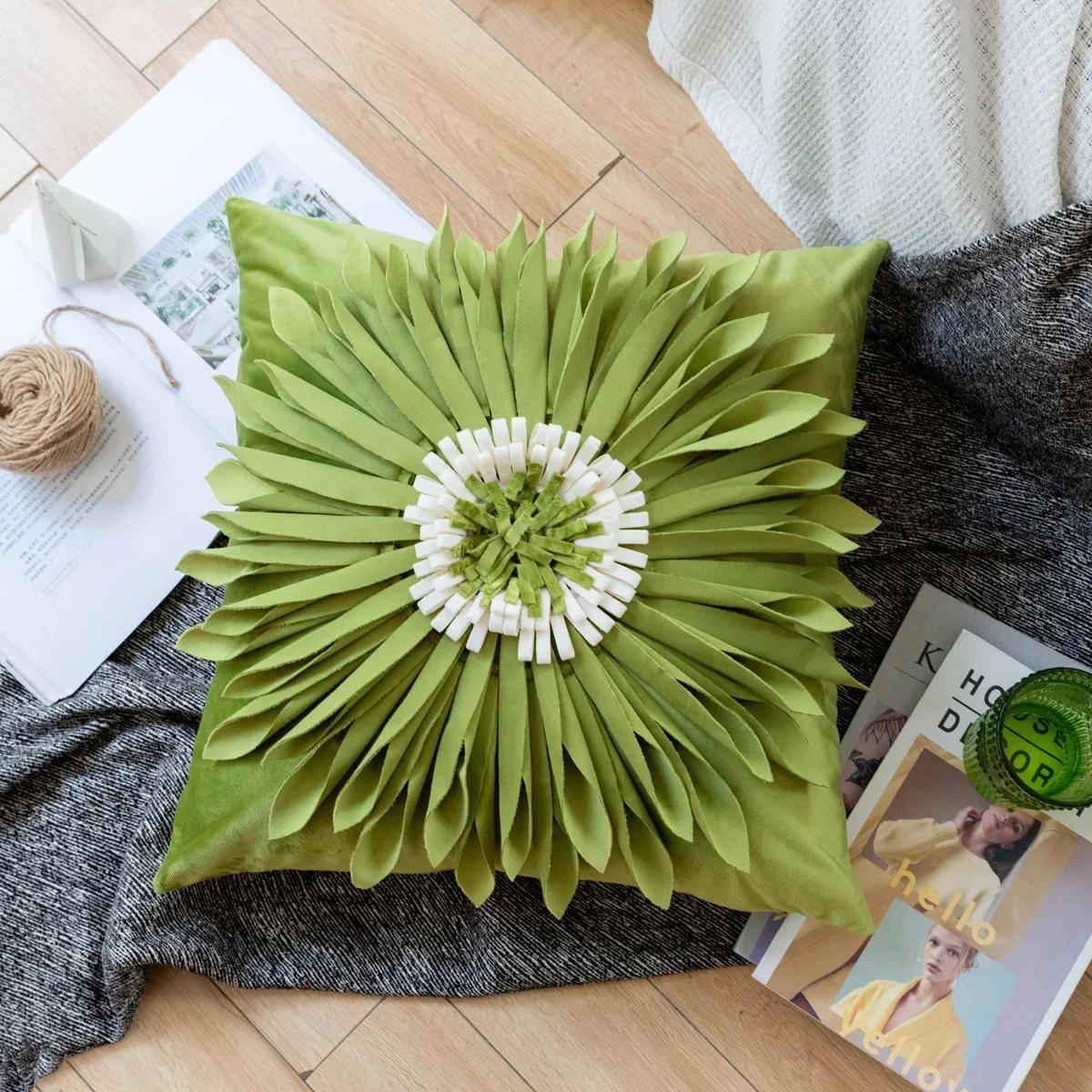 Internet celebrity ins wind sun flower pillow cover, small daisy flower bedside cushion office sunflower flower by pillowcase 45x45cm 1pcs