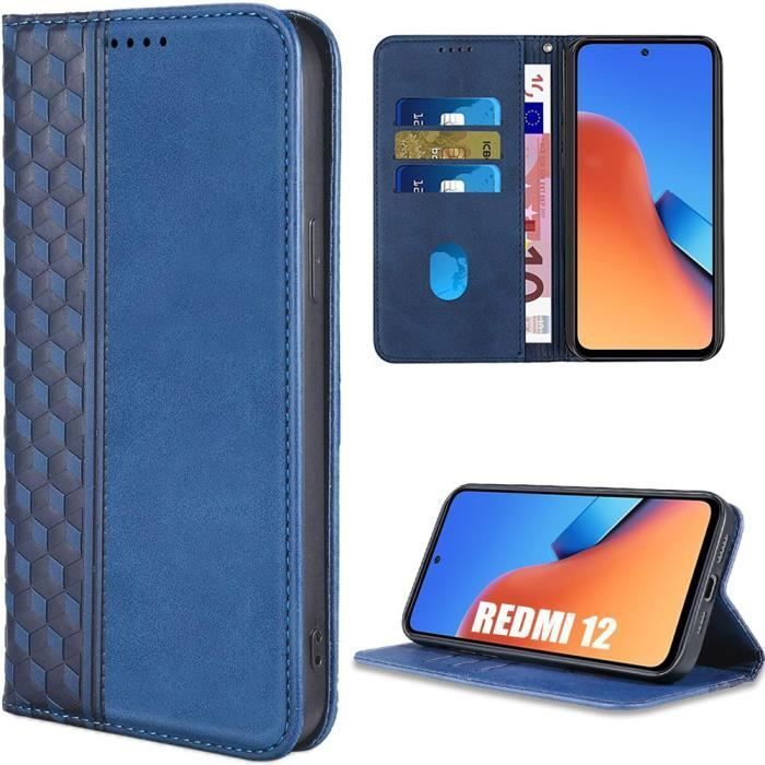 Coque - e.F.Connection - pour xiaomi redmi 12 - flip en cuir - motif mosaïque - bleu marine
