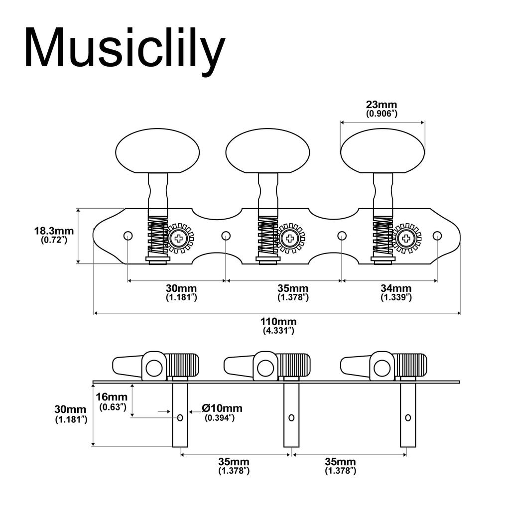 Musiclily Pro Klasická kytara 35mm Baker Starožitné mosazné ladicí mechaniky, Rozteč, Typ,