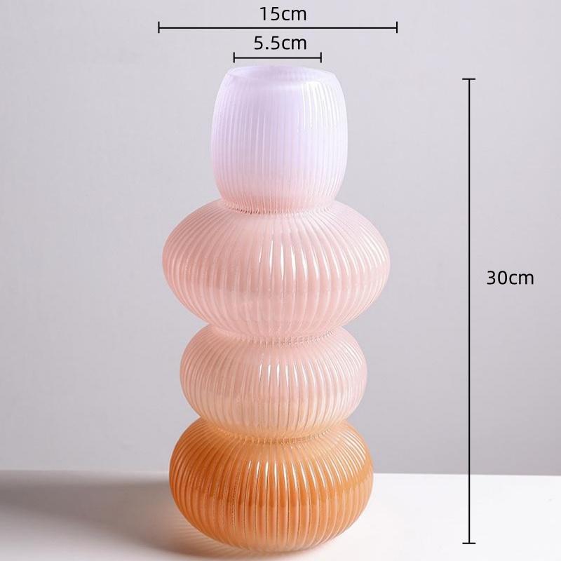 Glass Vase Pebble Geometric Striped Gradient Colored Flowerpot Flower Vase Terrarium Home Decoration Accessories