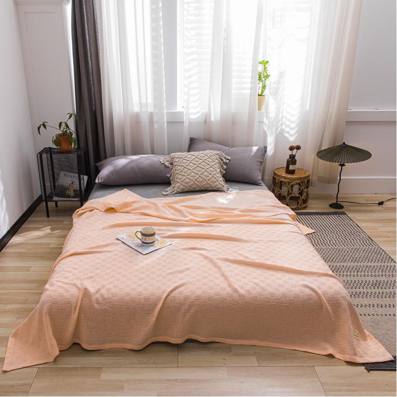 

Pure Cotton Solid Color Line Blanket Gauze Towel Cushion Summer Cool Air Conditioning Blanket Soft Comfortable Sofa Blankets 100x150cm 1pcs