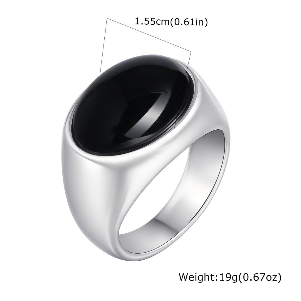Vnox 15.5/17.5mm Chunky Oval Agate Stone Signet Rings for Men, Stainless Steel Fraternal Rings,Polished Comfort Wear Finger Band