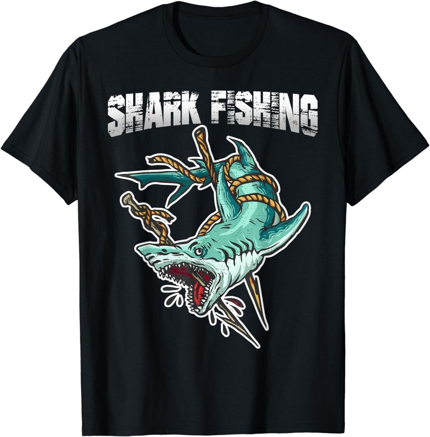 Shark Fishing Hook Bait Grunge Design Funny Gifts Unisex T-Shirt S разноцветный