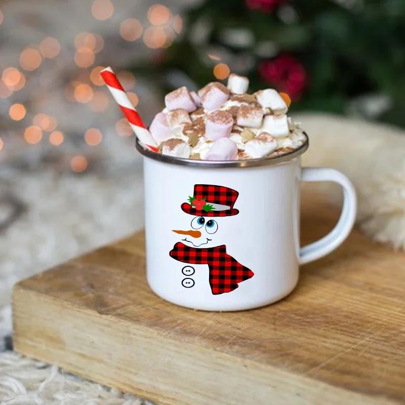 Vintage Christmas Wine Enamel Mug Love Heart Printed Creative Coffee Cocoa Cups Drinks Milk Juice Cup Cake Mugs Handle Drinkware