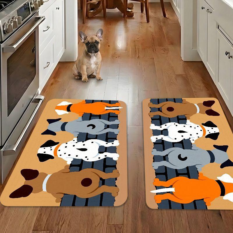 1pc 2D Flat Cute Dogs Back View Cartoon Pattern Flannel Door Mat Non Slip Pet Lover Rug For Entryway Living Room Floor Decor