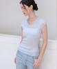 Meojiaenminggeul Rosé Soft Sheer Rib Short Sleeve V-Neck Knit Top (Cotton Blue)