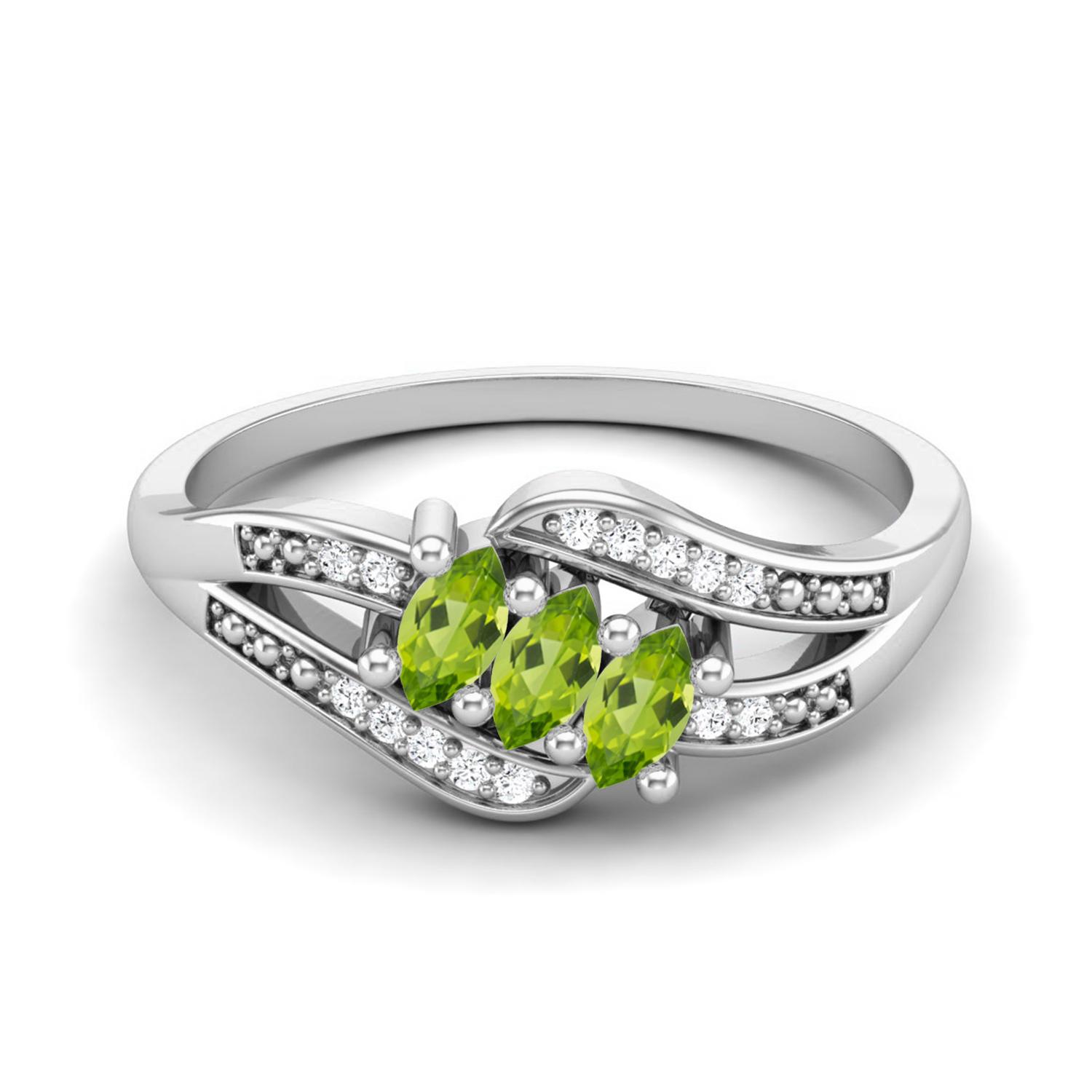 0.41 Ctw Marquise Peridot 925 Sterling Silver Three Stone Women Engagement Ring 6