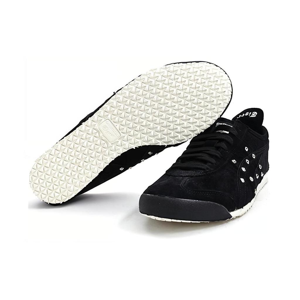 ONITSUKA TIGER Mexico 66 עור חזיר עם ניטים סופג זעזועים עמיד בפני החלקה עמיד נעליים קז'ואל נמוכות יוניסקס סניקרס שחור 1183A257-001
