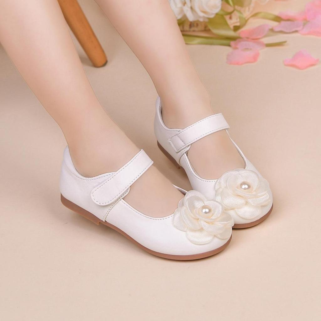 Spring & Autumn Flower Girl Loafers: Kids' White Leather Princess Shoes