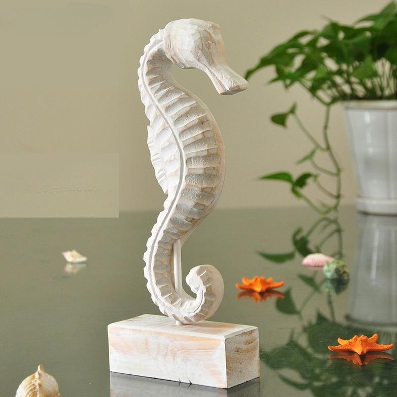Mediteranean Style Home Decoration Accessories Wooden Crafts Starfish Conch Hippocampus Wood Carving Marine Living Room Decor