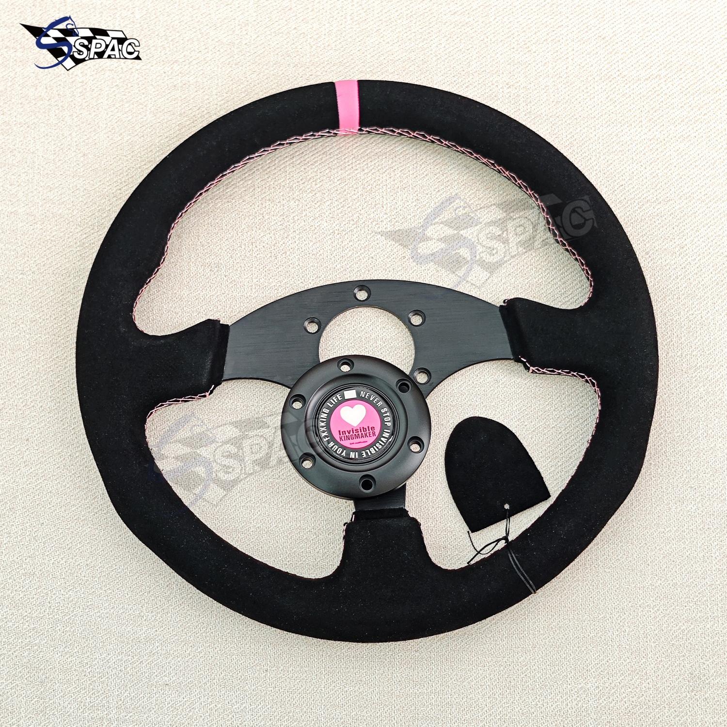 13inch Suede Leather Sim Race Steering Wheel JDM Rally Racing Sports Steering Wheel Pink op