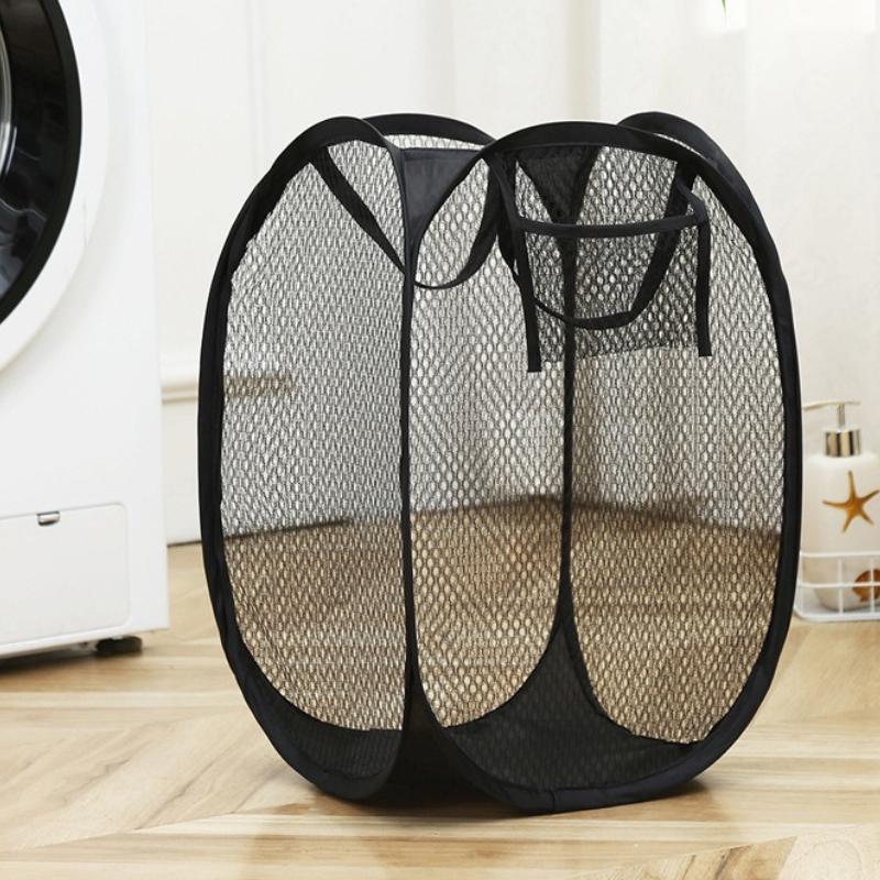 Foldable Mesh Laundry Basket Ventilated Collapsible Dirty Clothes Hamper Space Saving Storage Basket Portable Bathroom Organizer