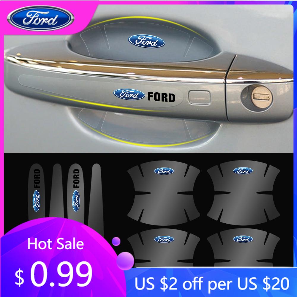 Car Sticker 8Pcs Car Anti-scratch Protective Film Door Handle Bowl Logo Sticker for Ford Focus Mustang Fiesta Mk7 C-max Galaxy K