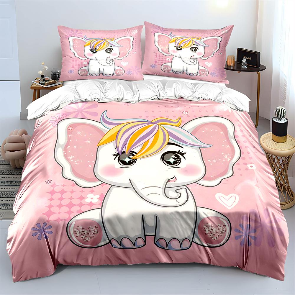 Adorable elephant with pink background Bedding Set for Kids Luxury Gift 3pcs Digital Print Comforter Set Soft Comfortable