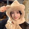 Fashion Hat Winter Women Bear Ear Scarf Hat Winter Warm Ear Protection Hat Cold-Proof Thickened Fur Caps Plush Hat Scarf Set