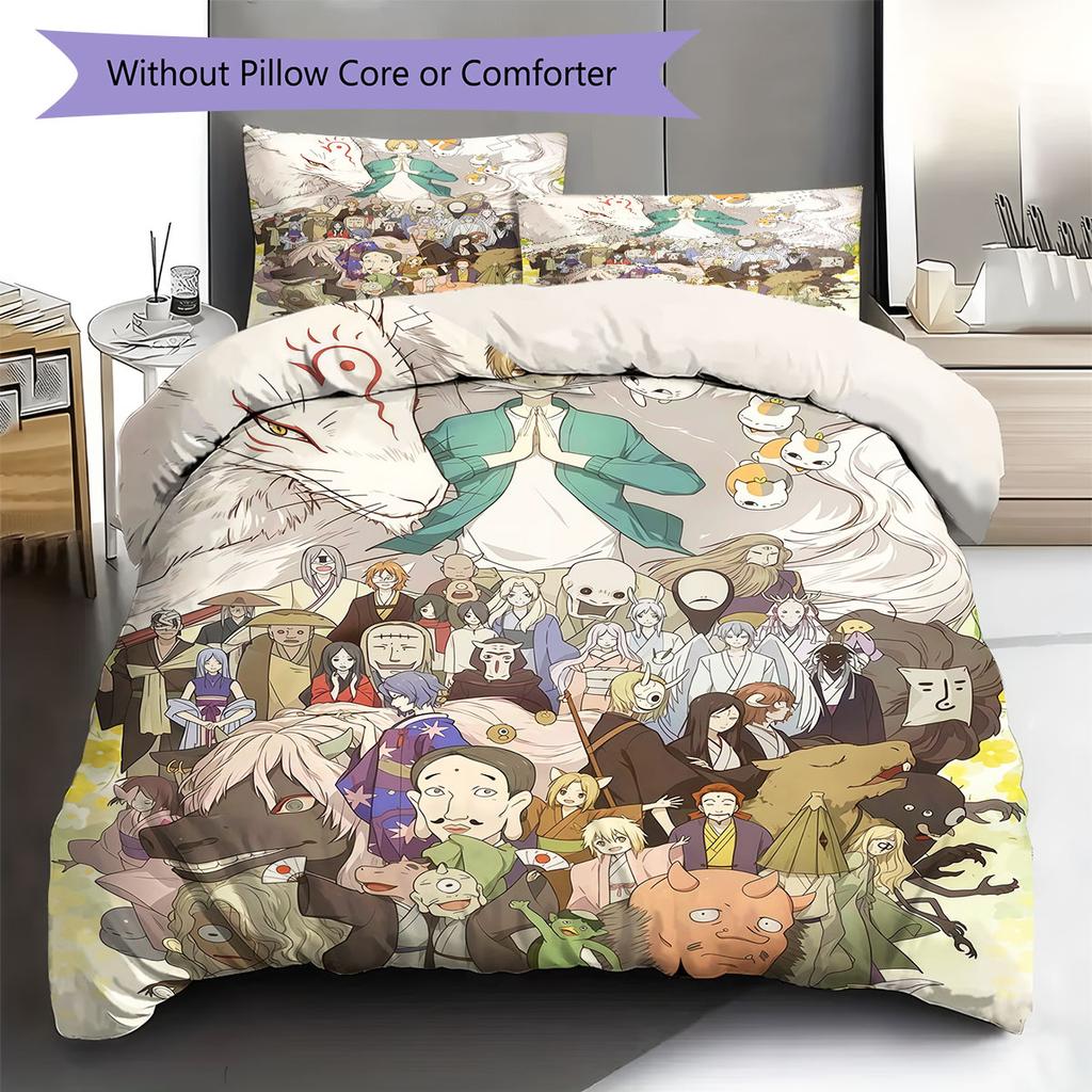 Natsume'sbook Pattern Bedding Quilt Set Quilt Cover Pillowcase Home Decoration Birthday Gift (1 * Duvet Cover + 2 * Pillowcase, Without Core)