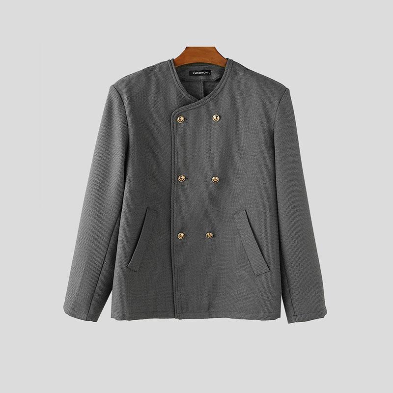 

INCERUN Весна Мужской Кардиган с Круглым Вырезом И Длинными Рукавами Блейзер Пуговица Текстура Пальто 2XL серый