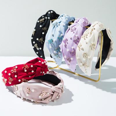 Fabric Knot Wide Edge Hairband Women's Simple Nail Bead Bow Accessories Headband Sweet Hair Accessories