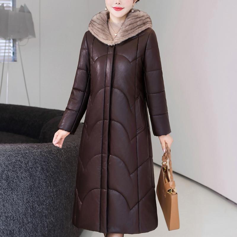 Winter Woman Faux Sheepskin Coats Hooded Elegant Thick Warm Winter Long Parkas Female Leather Jacket