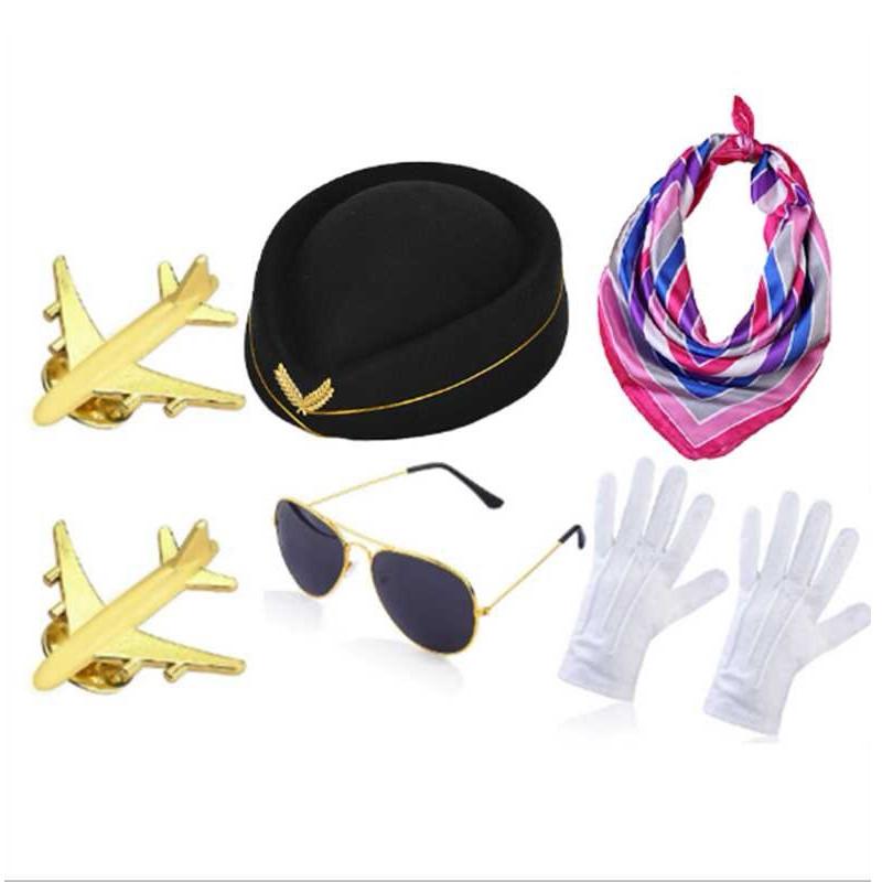 Pilot Attendant Flight Uniform Sunglasses Set Costume Accessories Cosplay Party