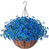 Violet Flowers Iron Frame Hanging Basket for Outdoor Spring/Summer Decor