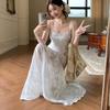French Strappy Summer Dress – Women's Waist-Cinching, Sweet and Fresh Beach Vacation Wear