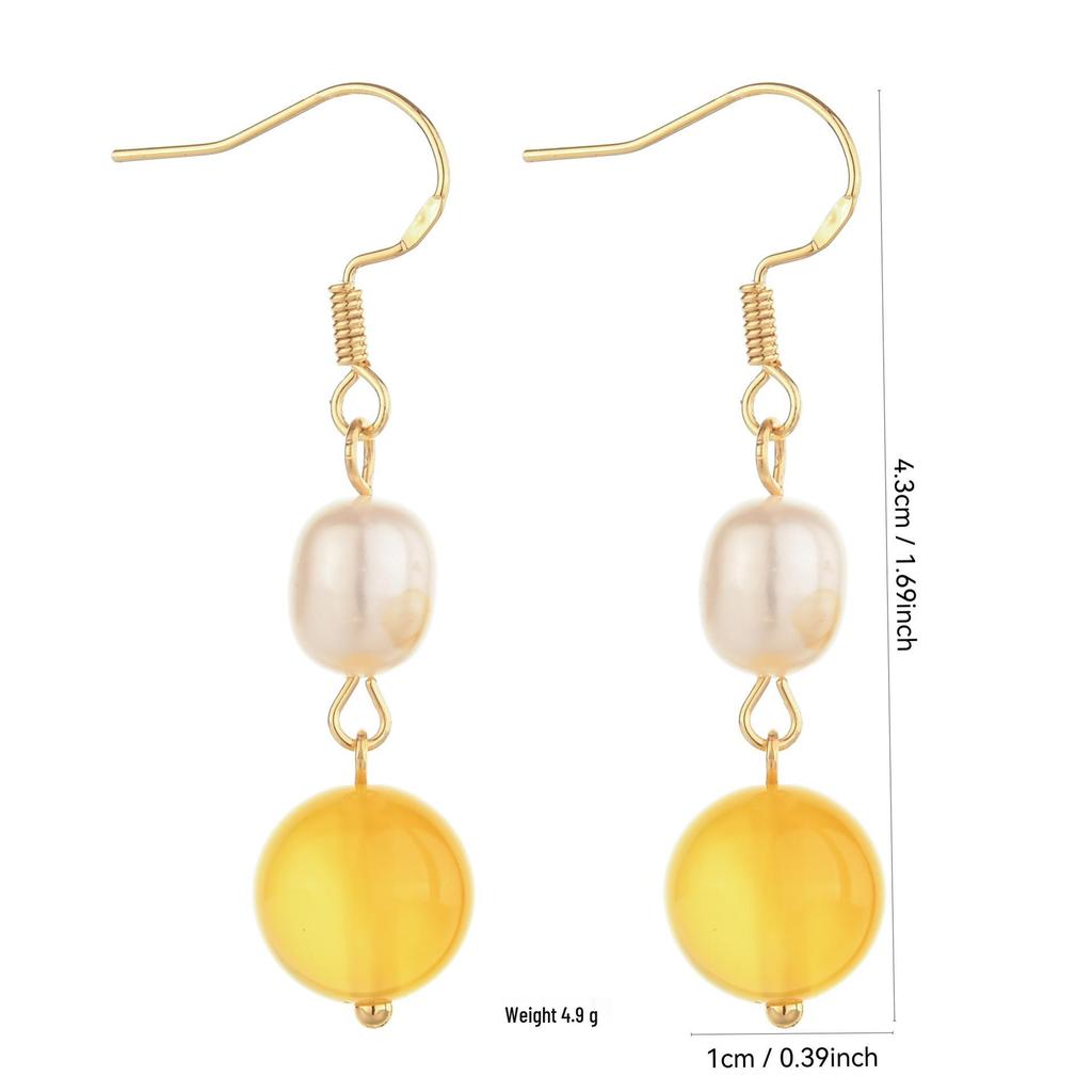 Elegant Chinese-Style Freshwater Pearl and Agate Chalcedony Bead Earrings