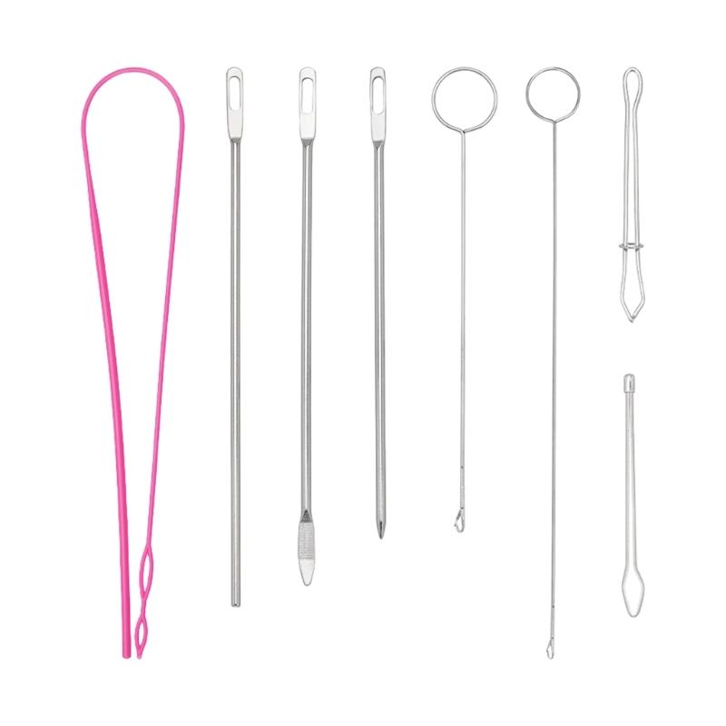 8Pcs Drawstring Threader Tool Set Flexible Drawstring Threader Drawstring Turner Hook Tweezers Sewing Threading Tool 1