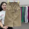 Spring Summer Women's High Waist Slim Skirts Female Fashion Buttons A-line Skirts Ladies Solid Color Casual Skirts