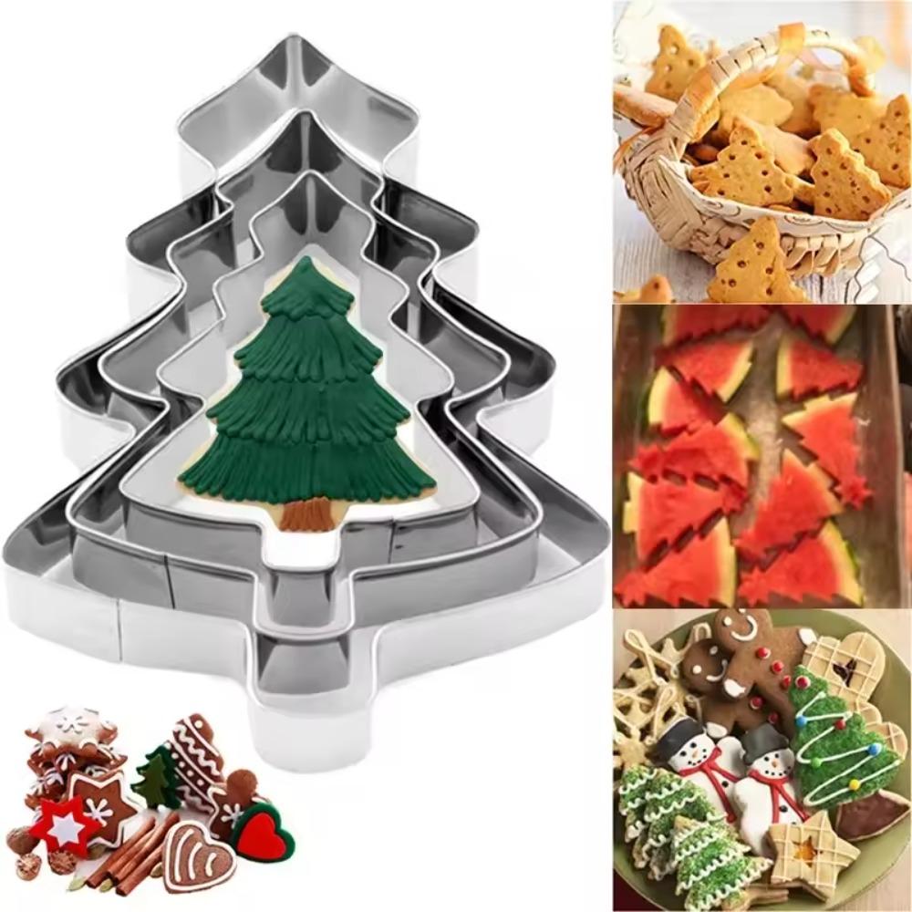 3PCS Christmas Tree Cookie Cutter Set Stainless Steel Biscuit Mold for Baking Cake Dough Pastry Holiday Baking Tools Gift Idea