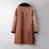 Autumn Winter Women's Leather Coat Thick Warm Mid-length Fleece-lined PU Leather Coat