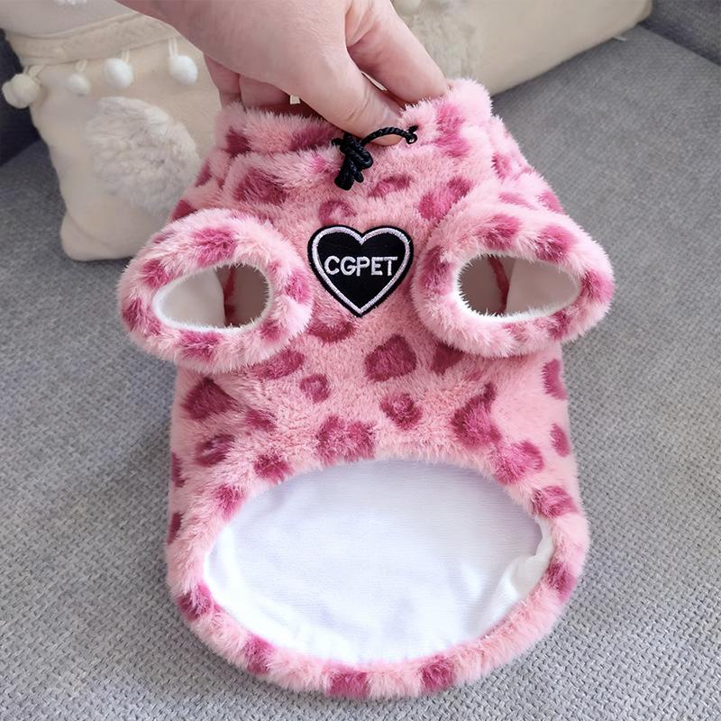 Super Cute Adorable Cat Clothes Winter Warmth Cold-Proof Fluffy Leopard Print Fleece Thickened Small Dog Pet Fleece Jacket