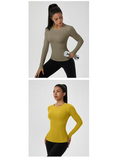 European & American Autumn/Winter Long Sleeve Yoga Top - High Elastic, Quick-Dry, Bare Feel, Round Neck Fitness T-Shirt