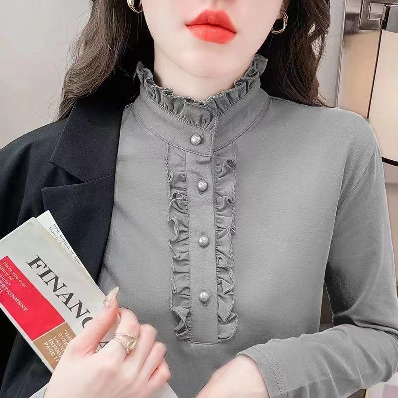 Women's Threaded Velvet Autumn and Winter Temperament Fungus Edge Velvet Long-sleeved Foreign Warm Base Top