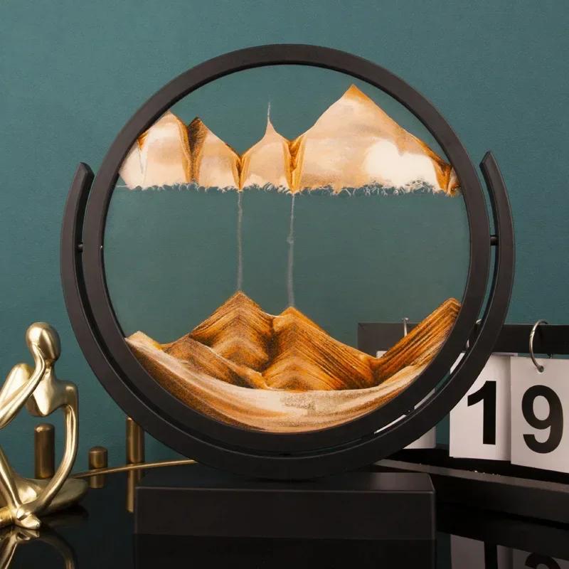Rotatable 3D Sandscape Moving Sand Art Picture Round Glass Deep Sea Hourglass Quicksand Flowing Sand Painting Home Decor Gifts