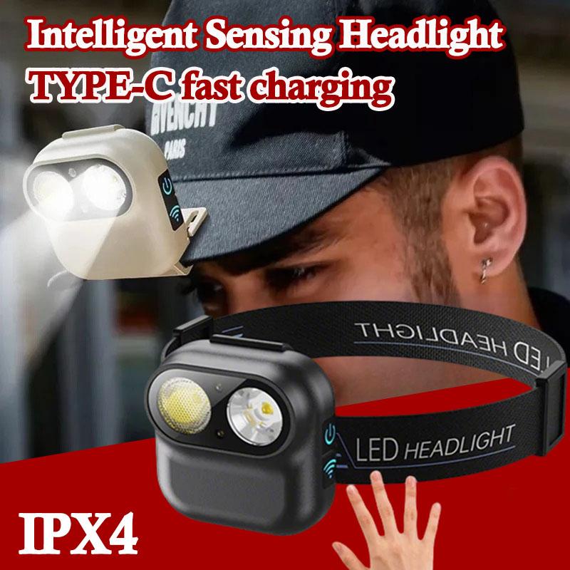 2pcs Rechargeable Induction LED Headlamp with Motion Detection Hands Free Head Torch for Walking Reading Repairing and Camping