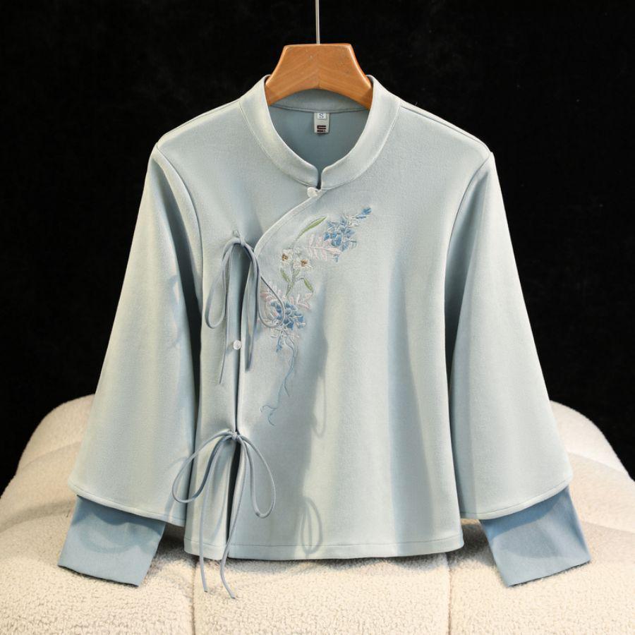 Retro vyšívaný jelenicový top ve stylu Tang a čínský oděv čchong-sam (cheongsam) pro ženy