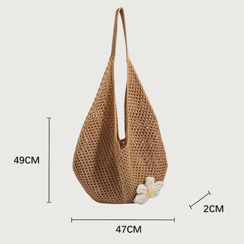 Trendy Hollow Out Weave Straw Bag Bohemian Beach Handbag Hollow Tote Bag Large Capacity Shopping Beach Bag